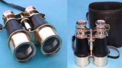 Vintage Brass 6" Nautical Captain's Binoculars W Carry Case