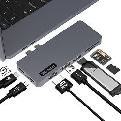 Woocon Macbook Pro Thunderbolt Adapter For Macbook Pro 2016 2017 13"AND 15" Usb-c Hub 40GB S Thunderbolt 3 To HDMI Pass-through Charging Sd micro Card Reader And