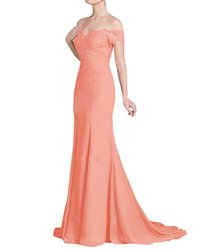 Venus Bridal Women's Chiffon Off-the-shoulder Evenig Gown 2018 Lace Beaded Mermaid Prom Dresses