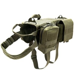 600D Nylon Tactical Dog Vests Military Dog Clothes With Storage Bag Training Load Bearing Harness - Army Green L