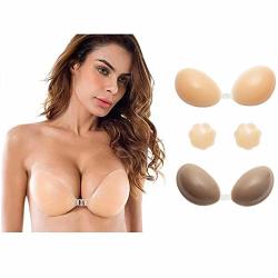 Slty Self Adhesive Bra Strapless Backless Silicone Bra Reusable Invisible Push Up Bra For Women With Nipple Covers Nude
