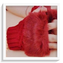 Glamorous And Practical Fashion Fingerless Knitted Gloves With Faux Fur Detail