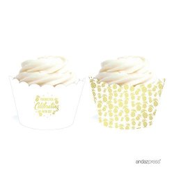Andaz Press Birthday Cupcake Wrappers Metallic Gold Ink Pineapple Party 20-PACK