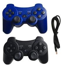 PS3 Controller Wireless Bluetooth Controller With Charger Cable - 2 Pack Blue And Black - Compatible With Playstation 3 PS3