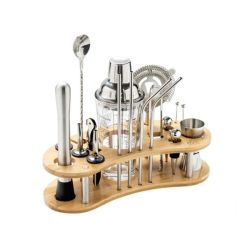 19-PIECE Cocktail Shaker Set With Detachable Bamboo Stand