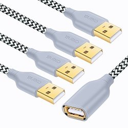 Okray 4 Pack 10FT 3M USB 2.0 Extension Cable Nylon Braided Extender Cord - A Male To A Female With Gold-plated Connector White