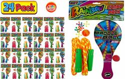 Ja-ru Paddle Ball With String Jax Game And Jump Rope 24 Packs Assorted Colors 3 Classic Games Bundle Rainbow Combo Pack Plus 1