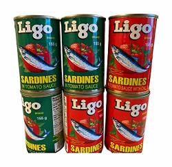 Ligo Sardines - Mix Tomato Sauce And Tomato Sauce Chili Added Pack Of 6X155G