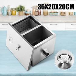 Set 35X20X20CM Commercial Kitchen Grease Trap Stainless Steel Interceptor Filter
