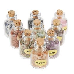 9 Pcs Mineral Gemstone Bottles Chip Crystal Tumbled Stones Wishing Bottle For Jewelry Necklace Making Home Decoration Diy Crafts