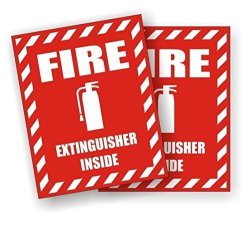 2-PCS Professional Popular Fire Extinguisher Inside Car Stickers Emergency Permit Industrial Emblem Windows Safety Size 3-3 4" X 3" Color White On Red