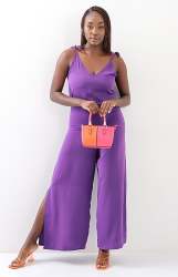 Ladies Wide Leg Jumpsuit - Purple - Purple L