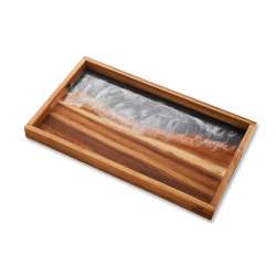 Wooden Tray With Resin Art: Black - 600MM X 350MM X 50MM