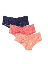 Mae Women's Lace Cheeky Hipster Panty 3 Pack Navy coral peach Small