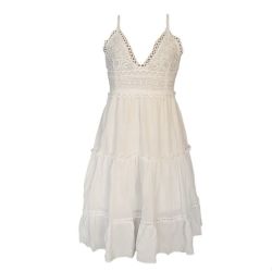 Ladies White Knit Pattern Summer Dress