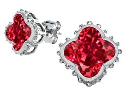 Star K Clover Earrings Studs With 8MM Clover Cut Created Ruby