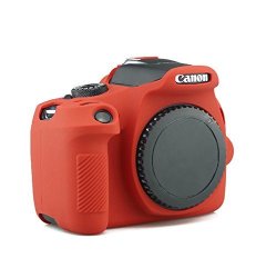 Ceari Silicone Camera Case Full Body Protective Cover Skin For Canon Eos 1300D Rebel T6 Digital Camera + Microfiber Cloth - Red
