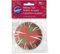 Wilton 75PC Red Green White Assorted Christmas Cupcake Liners Baking Cup Cases