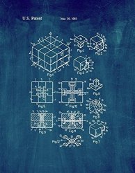 Rubik Cube Toy Patent Print Art Poster Midnight Blue 8.5" X 11"