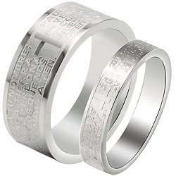 Men - Size 9 - Religious Wo Stainless Steel Couple Ring Cross Bible Verse Lord's Prayer Weding Band Party Gift