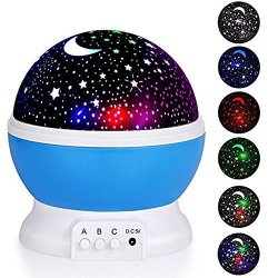 Xiangtat New Generation Baby Night Lights For Kids Starry Night Light Rotating Moon Stars Projector 9 Color Options Romantic Night Lighting Lamp USB Cable batteries