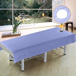 Beauty Massage Bed Sheets With Hole Soft Cotton Stripe Salon Spa Linens Blue 80 190