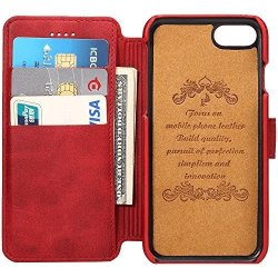 Apple X 5.8 Inches Leather Wallet Phone Case Kickstand Protective Flip Cover Red