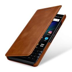 Stilgut Case Compatible With Blackberry KEY2 Leather Book Type Flip Cover Folio Case With Closure Cognac Brown