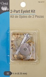 Dritz 2-PART Eyelet Kit 1 4"-15 Ct. + Tools 2 Matte Gold