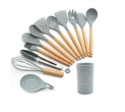 Psm Wooden Handle Silicone Kitchen Utensil Tools 12 Set Grey
