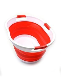Sammart 36L 9.5 Gallon Collapsible 3 Handled Plastic Laundry Basket-foldable Pop Up Storage Container-portable Washing Tub-space Saving Basket water Capacity 27L 7.1 Gallon 1 Red