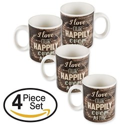 I Love Our Happily Ever After Wood Laurel 16 Ounce Set Of 4 Porcelain Coffee Mugs