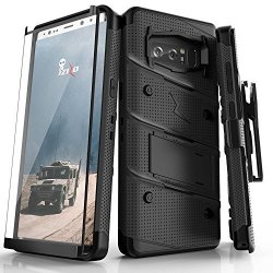 Samsung Galaxy Note 8 Case Zizo Bolt Series Free Curved Full Glass Screen Protector Kickstand 12 Ft. Military Grade Drop Tested Holster Note 8