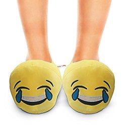 Emoji Slippers - Tears Of Happiness - Warm Cozy Soft And Funny Comfort - Slip Grip Bottoms Slipper