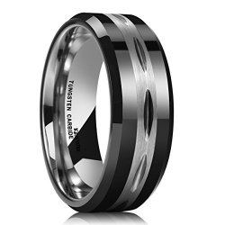 King Will Mens Black 8MM Tungsten Carbide Ring Two Tone Brushed Diamond Engraved Wedding Band 10