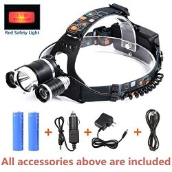 LED Headlamp Flashlight Kit Annan 5000-LUMEN Extreme Bright Headlight With Red Safety Light 4 Modes Waterproof Portable Helmet Light For Camping Biking 2 Rechargeable 18650 Batteries Included