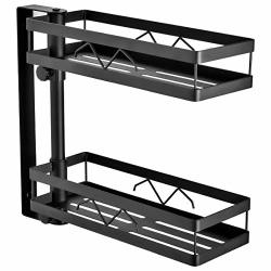 Sunix Kitchen Storage Rack Two Layers Seasoning Rotatable Rack Multi-function Metal Shelf Saves Space Organizer Black