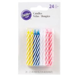 Wilton 24 Assorted Striped Spiral Birthday Candles Celebration Decorations