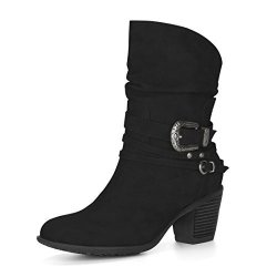Allegra K Women's Buckle Straps Block Heel Slouchy Boots Size Us 8 Black