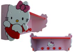 Wooden Hello Kitty Shelf With Knobs Red & Pink