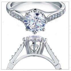 Solid .925 Sterling Silver Wedding Promise Engagement Ring W Simulated Round Cut Diamond