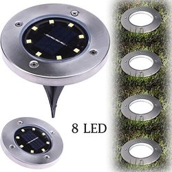 Buyeverything Solar Powered Ground Lights 8 LED Disk Lights Solar Path Lights Outdoor Waterproof Garden Landscape Spike Lighting For Yard Driveway Lawn Pathway Walkway White