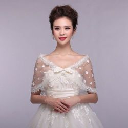 Pearl Rhinestone Lace Edging White Bridal Bolero Shawl Cover-up Suitable For Bride Or Bridesmaids
