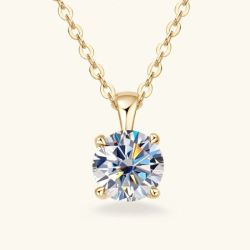 Women 18K Gold Plated 4 Prong 1CT Moissanite Necklace