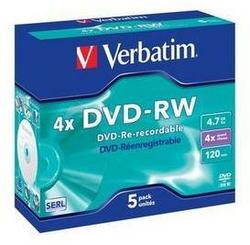 Verbatim 4.7GB DVD + RW 4x 5 Pack JEWEL CASE