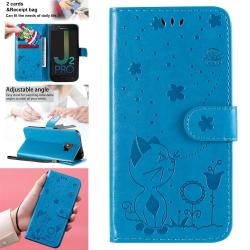 For Samsung Galaxy J2 Pro 2018 Cat Bee Embossing Pattern Shockproof Horizontal Flip Leather Case With Holder & Card Slots & Wallet Blue