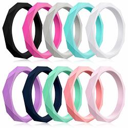 Mokani 10 Pack Silicone Wedding Ring For Women Thin And Braided Rubber Band Fashion Colorful Comfortable Fit Skin Safe Size 6