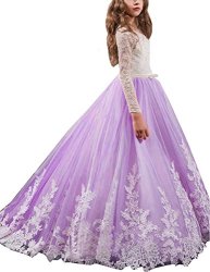 Holy Mulanbridal Kids First Communion Dress Ball Gown Flower Girl Dresses Lace Pageant Gowns Lilac CHILD-10