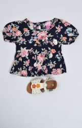 SOLO Infants Peplum Floral Top - Navy - Navy 6-12 Months