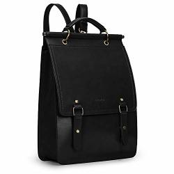 ECOSUSI Laptop Backpack Vintage For Women Pu Leather Rucksack For Laptop 14 Inches Bookbag School Bag